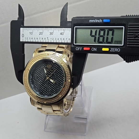 Mens Techno Trend Gold Tone 48mm BLING Crystals Rhinestone Watch New Battery - Picture 5 of 11